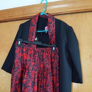 Woman's red skirt with black jacket